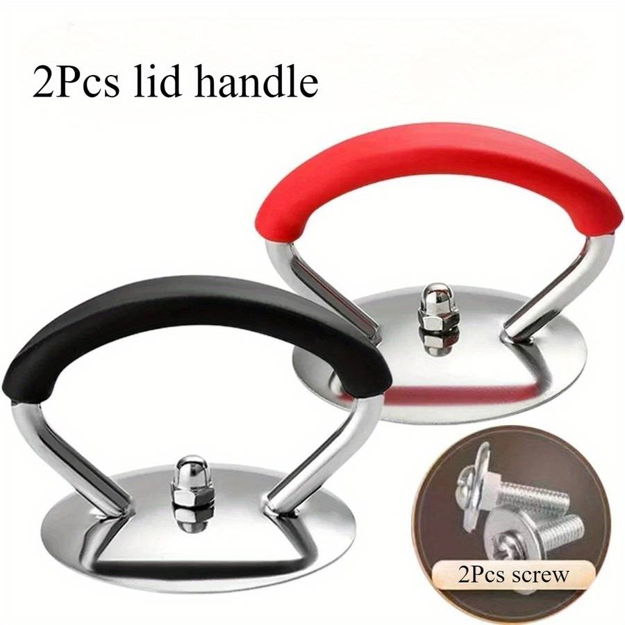 2pcs Stainless Steel Pot Lid Handle Set with Silicone Heat-Resistant Grip and Installation Scre