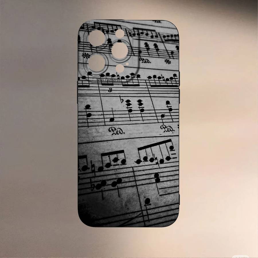 1Pc Black For iPhone 14 Plus Musical Note Pattern Phone Case