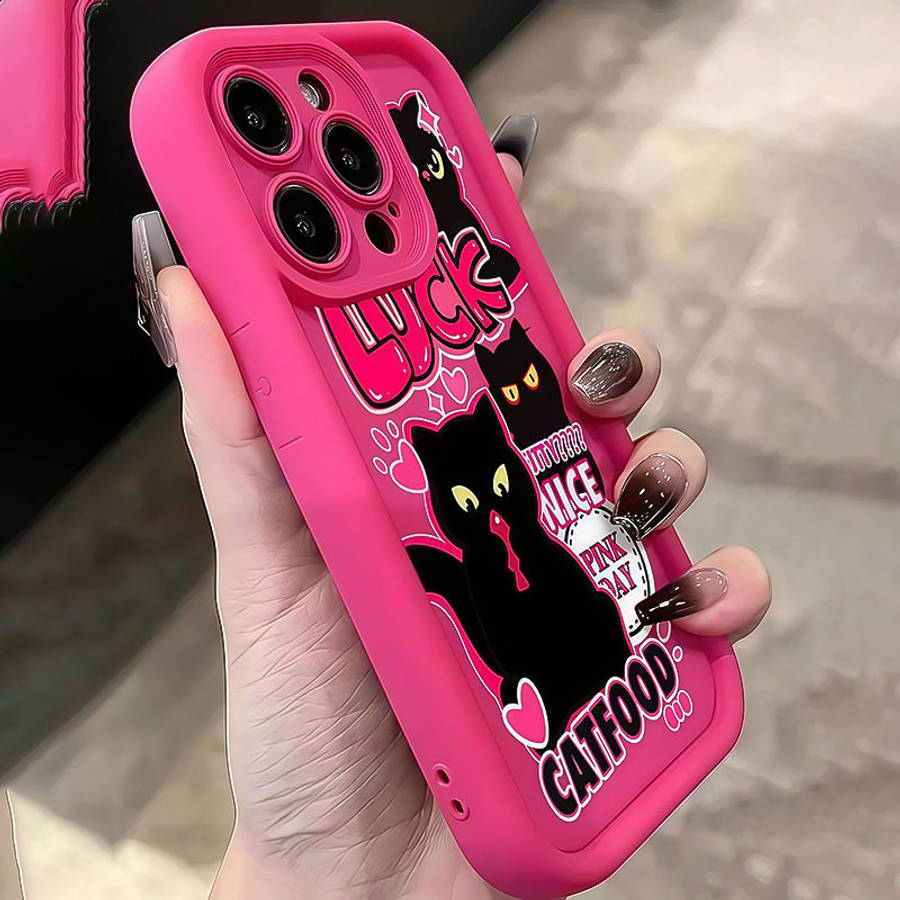 1Pc Rose Red For iPhone 7 Plus Heart And Black Cat Phone Case