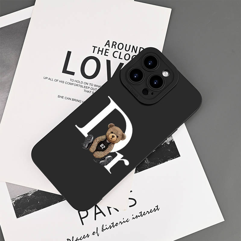 1Pc Black For iPhone 13 Pro Max Dr Bear Pattern Phone Case