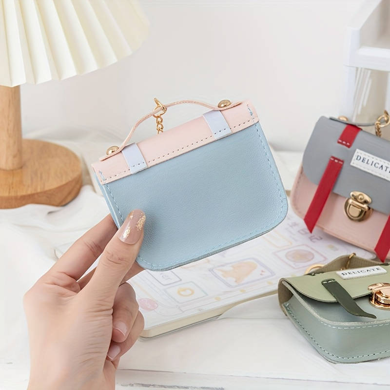 1pc Cute Female Creative Mini Compact Coin Purse Bag Small Wallet with Lock and Keychain Pendant