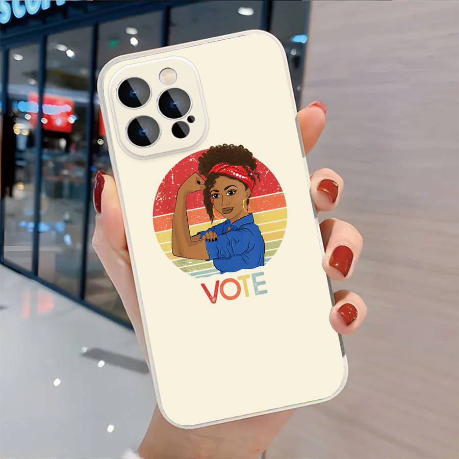 1Pc Black For iPhone 16 Plus Woman Encouraging Phone Case