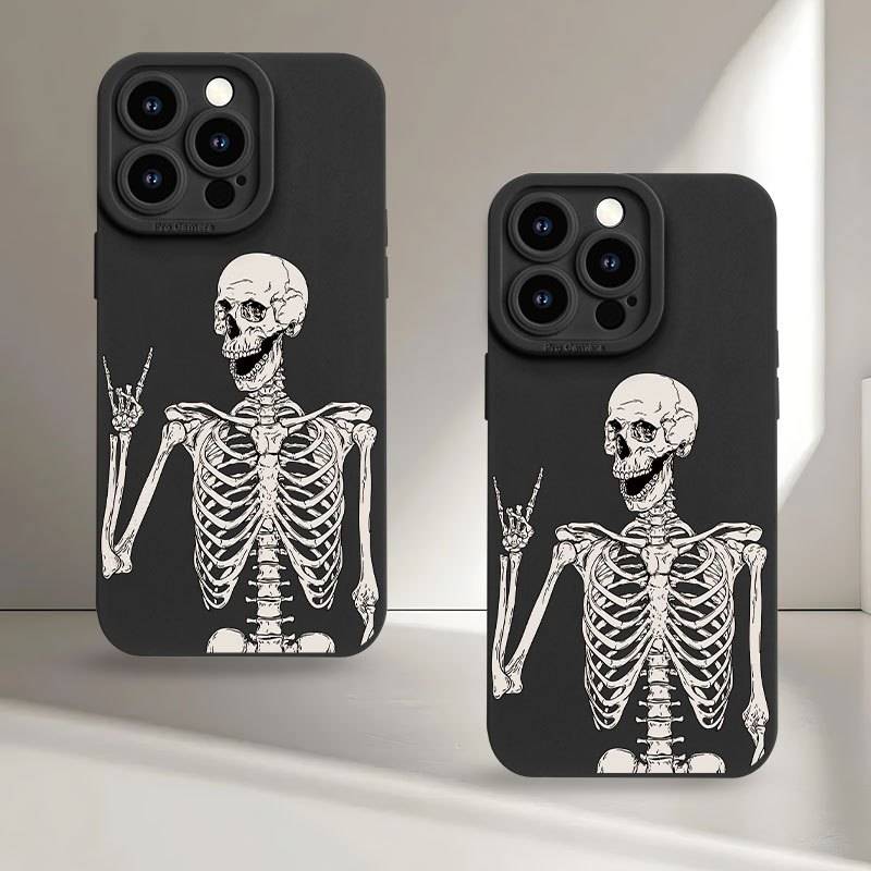 1Pc Black For iPhone 16 Pro Max Skeleton Biye Pattern Phone Case