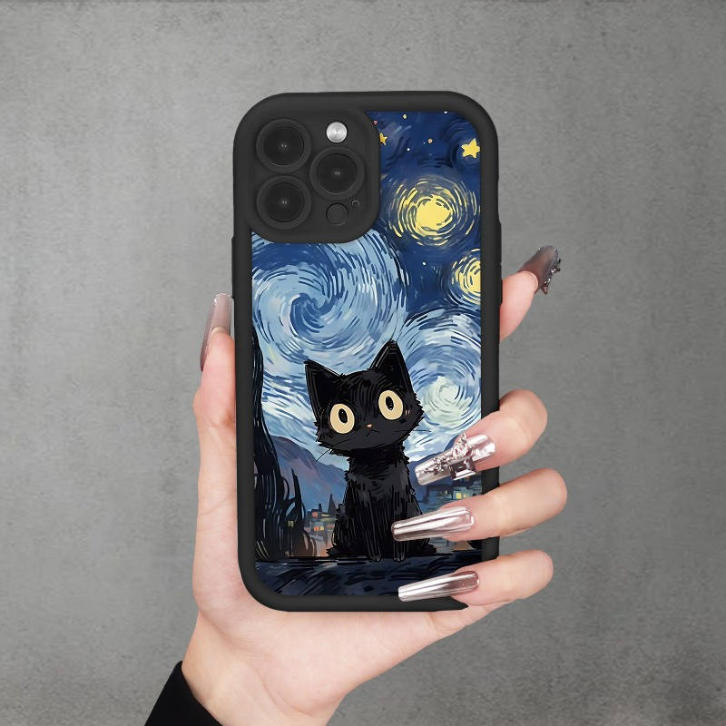 1Pc Black For iPhone 12 Mini Cat Color Painting Phone Case