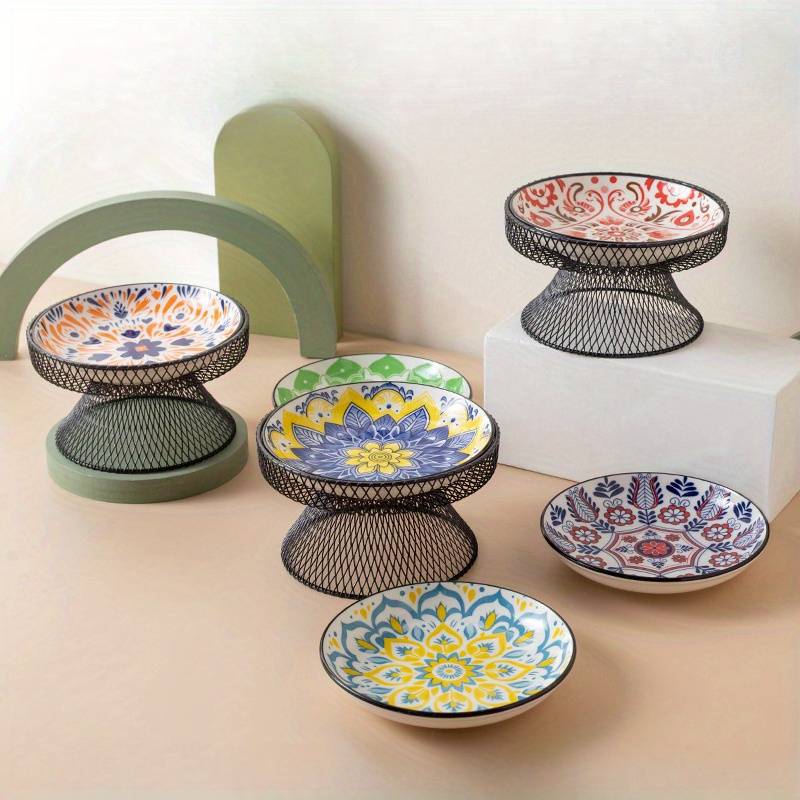 Pet Supplies Color 15Cm Bohemian Plate  Yellow   Add   Grid Rack
