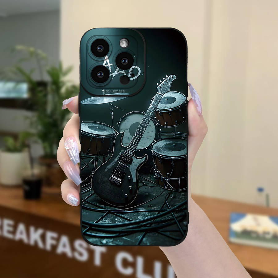 1Pc Black For iPhone 14 Plus Guitar With Drum Phone Case