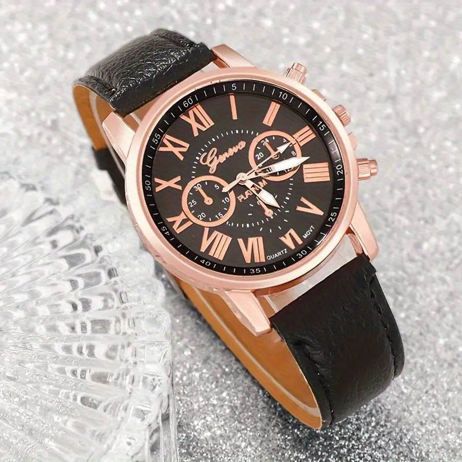 10Pcs Quartz Wrist Watch Set Round Case Fashionable For Men And