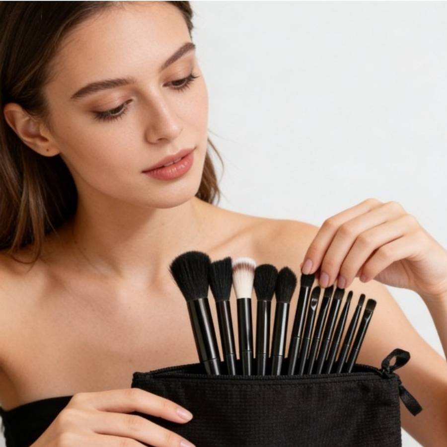 Makeup Brush Set Color 13 Black Items  Cloth Bag