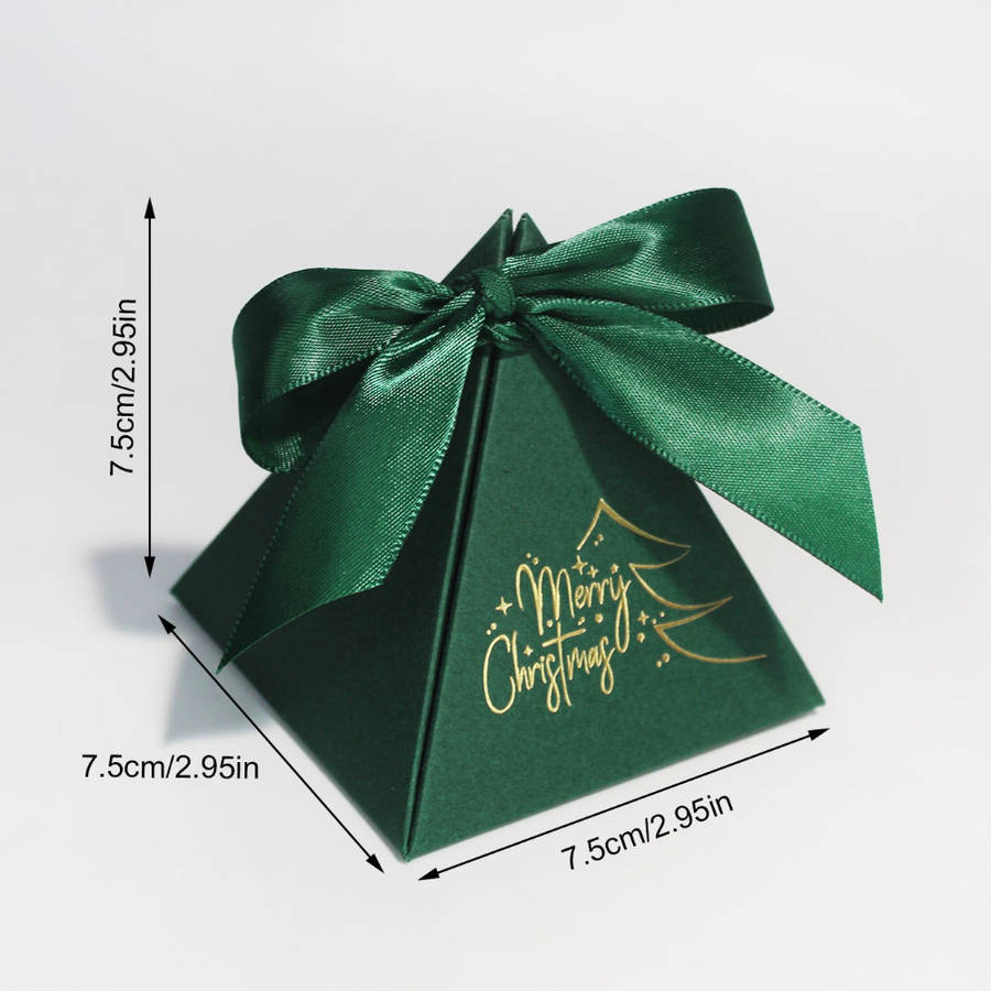 Christmas Gift Boxes Color Green Box-Green Ribbon Size 7.5X7.5X7.5Cm-10Pcs