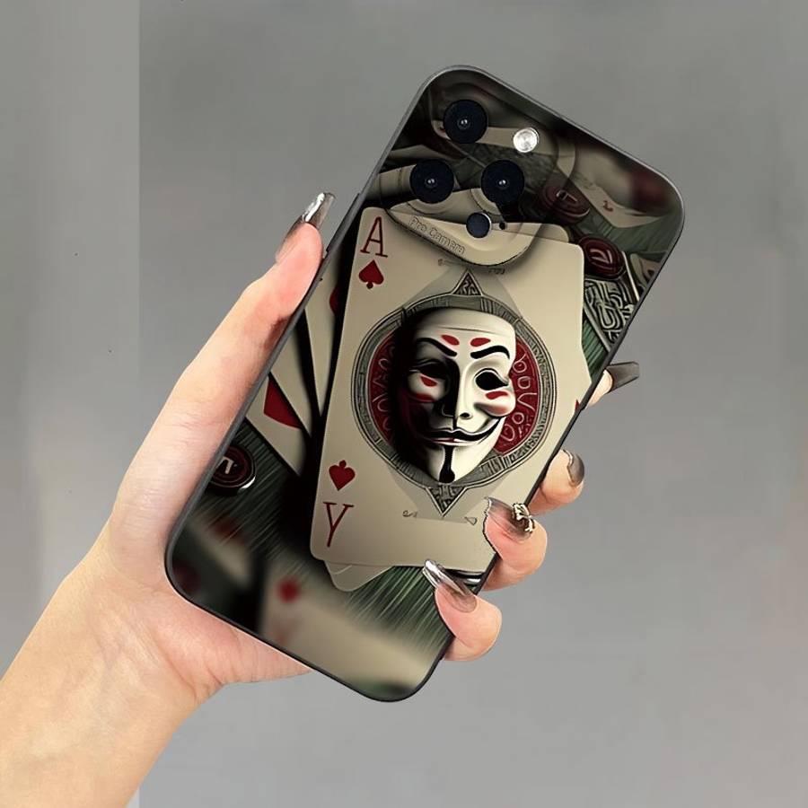 1Pc Mixed Color For iPhone 16 Plus Joker Face Poker Phone Case