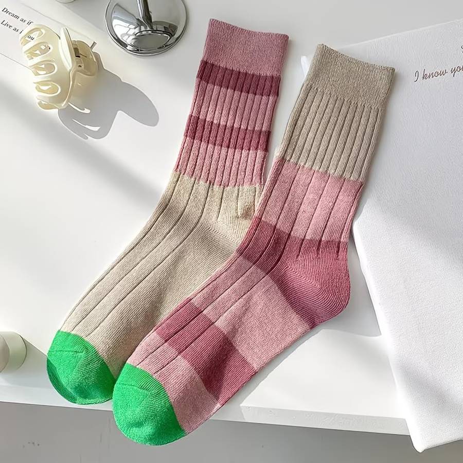Women S Socks Color 1 Pair Pink And White Size Asian Onesize