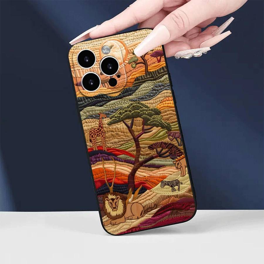1Pc Black For iPhone 14 Pro Max African Wildlife Phone Case