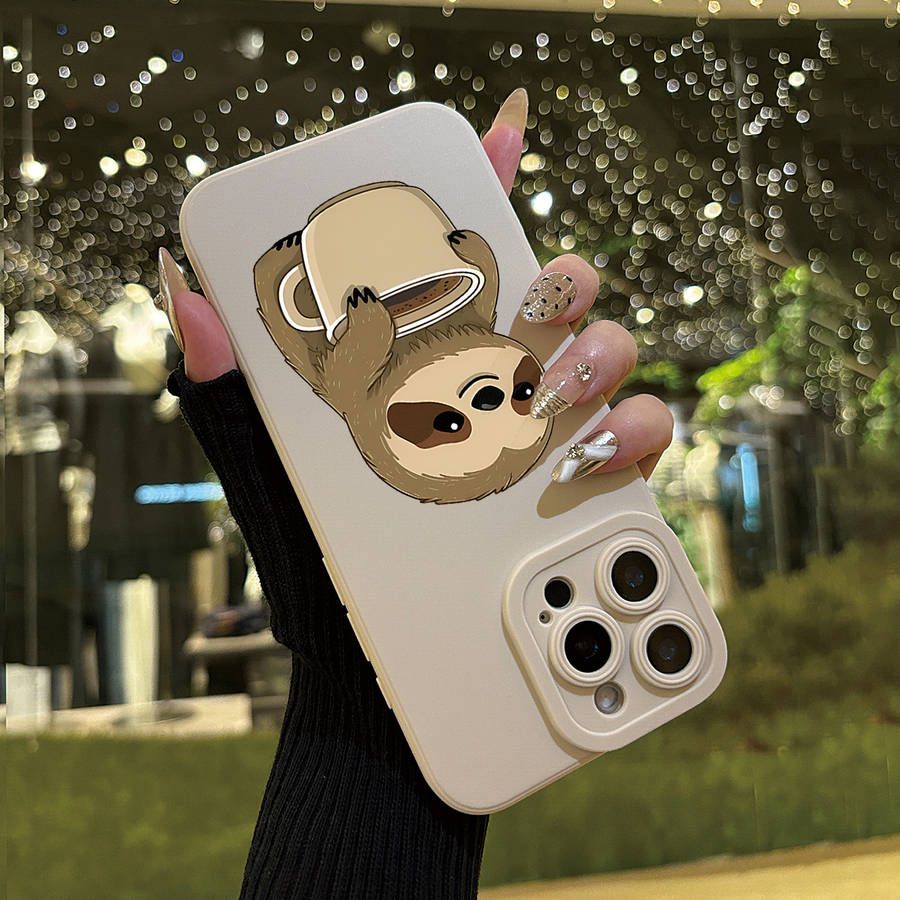 1Pc Black For iPhone 15 Pro Max Cute Cartoon Sloth Phone Case