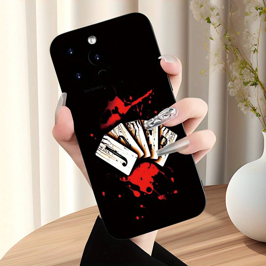 1Pc Black For iPhone 16e Card Themed Pattern Phone Case