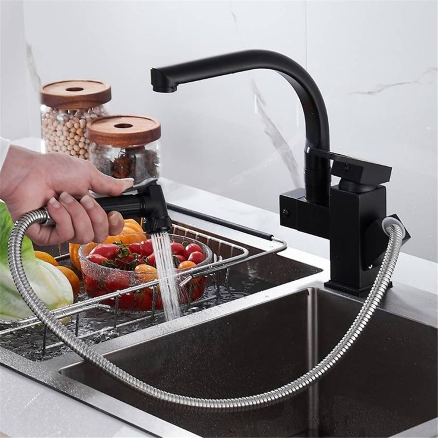 Contemporary Copper Alloy Kitchen Sink Faucet Flexible Pull Out Mixer Tap With
