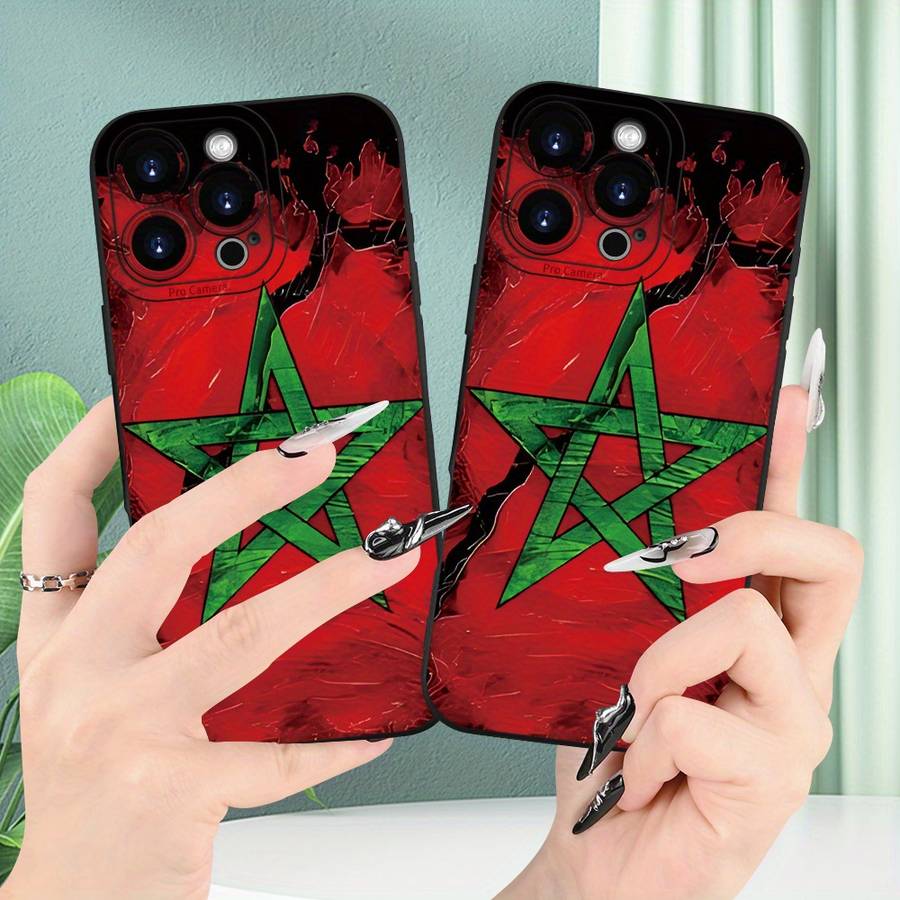 1Pc Black For iPhone 16 Moroccan Design Phone Case