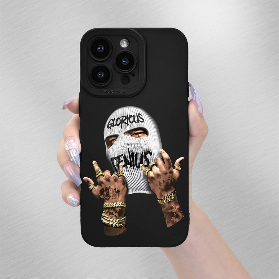 1Pc Black For iPhone 13 Mini Masked Bandit Print Phone Case