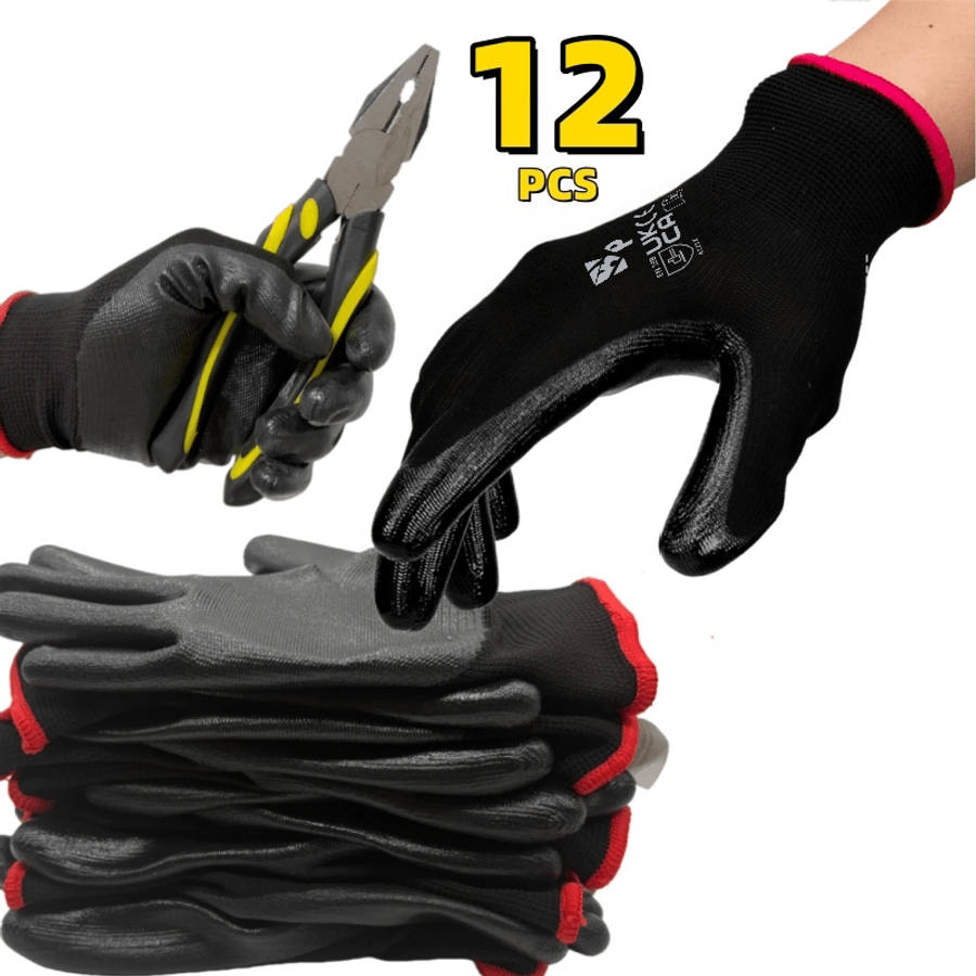 Work Gloves Color Black Coating12Pcs