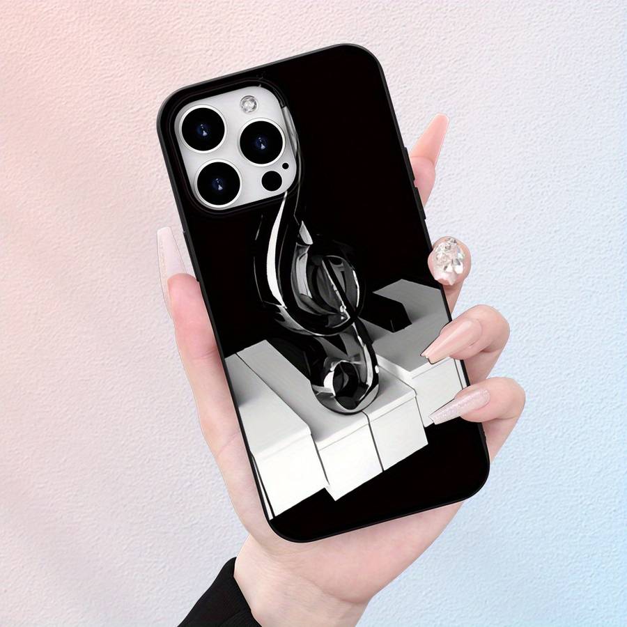 1Pc Black For iPhone 15 Pro Max Piano Music Symbol Phone Case