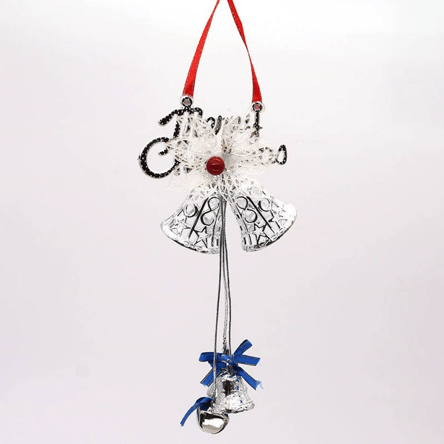 Christmas Decorations Color Silvery Items 1 Piece Of Christmas Three Bells With Bows