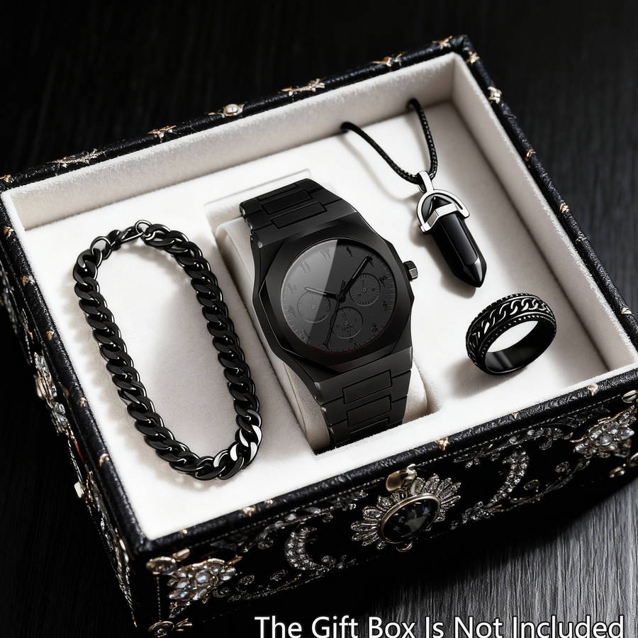 4Pcs Shaarms Men Luxury Quartz Watch Gift Set Compatible For Christmas