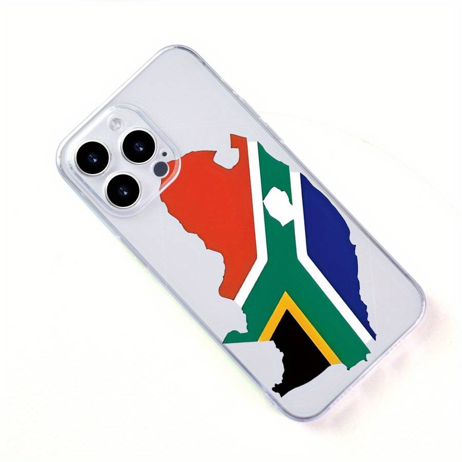 1Pc Transparent For iPhone 13 Mini South African Map And Flag Pattern Phone Case