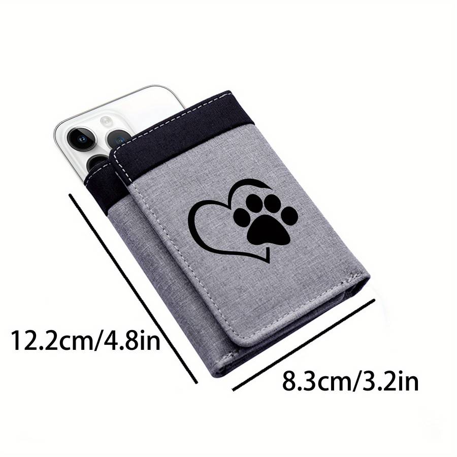 1pc Love Paw Print WalletTri-Fold Canvas Credit Card Holder Coin Purse with Heart Paw Print
