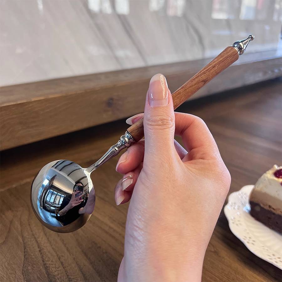 Kitchenware Color Imitation Rosewood Stainless Steel Round Spoon Quantity2Pcs