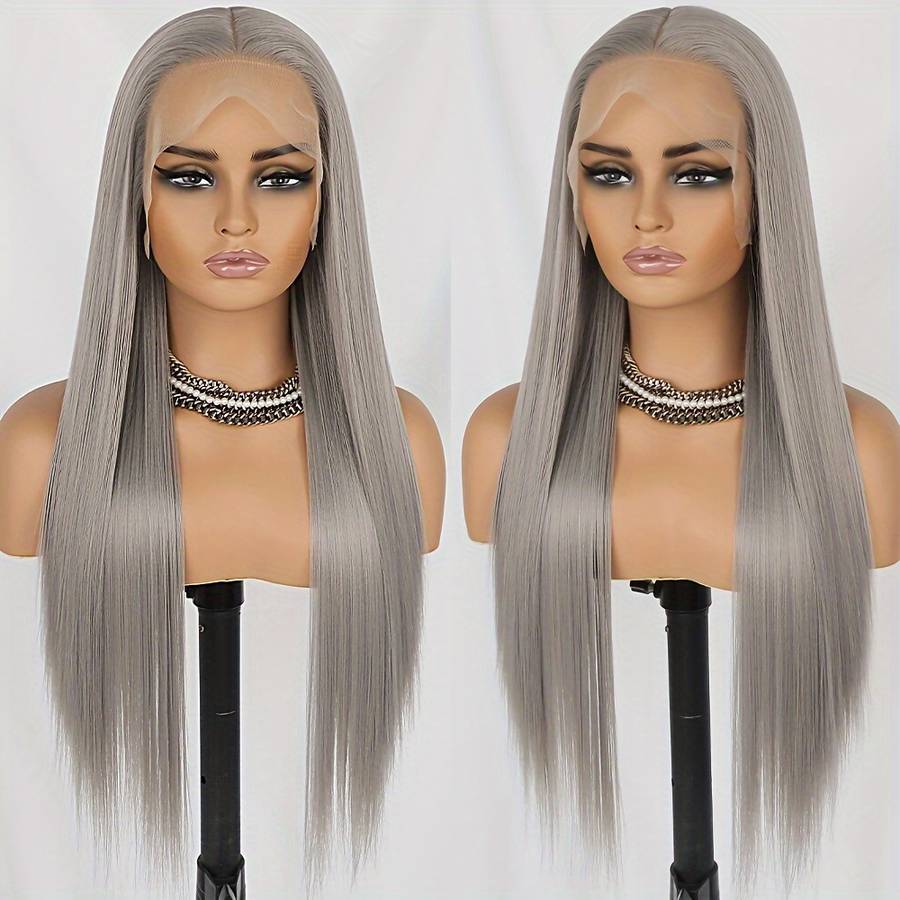 Grey Womens Wigs Hair Length 66.04Cm