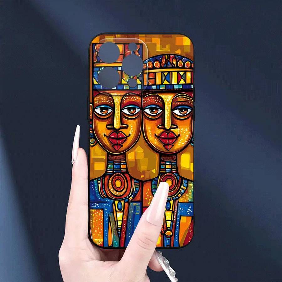 1Pc Black For iPhone 12 African Ceremonial Art Phone Case