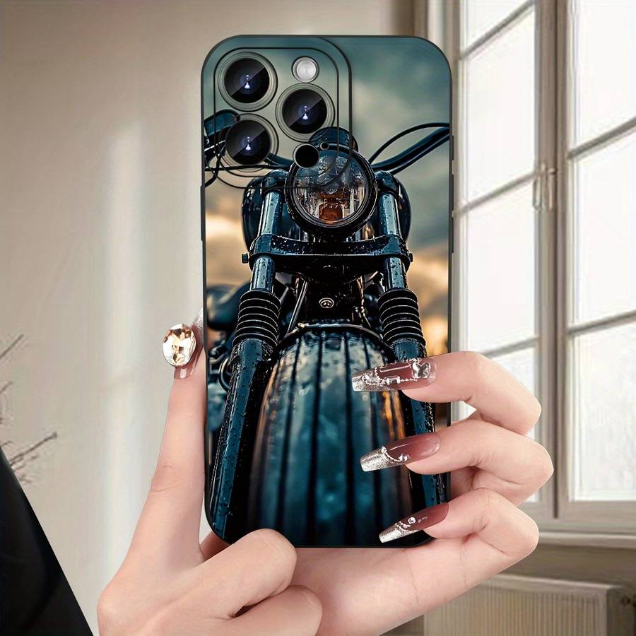 1Pc Black For iPhone X XS Motorcycle Pattern Phone Case