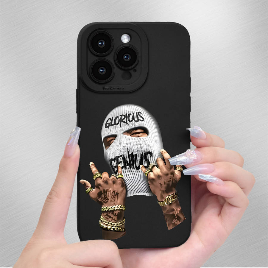 1Pc Black For iPhone 13 Mini Masked Bandit Print Phone Case
