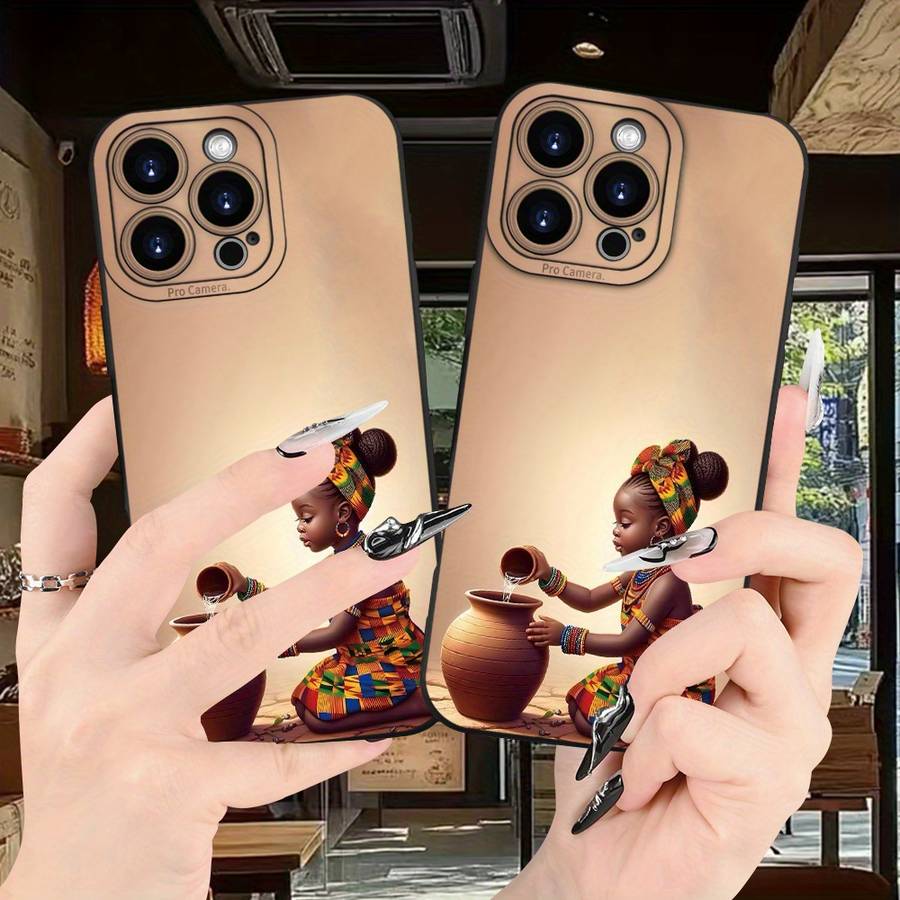 1Pc Black For iPhone 15 Pro African Style Pattern Phone Case