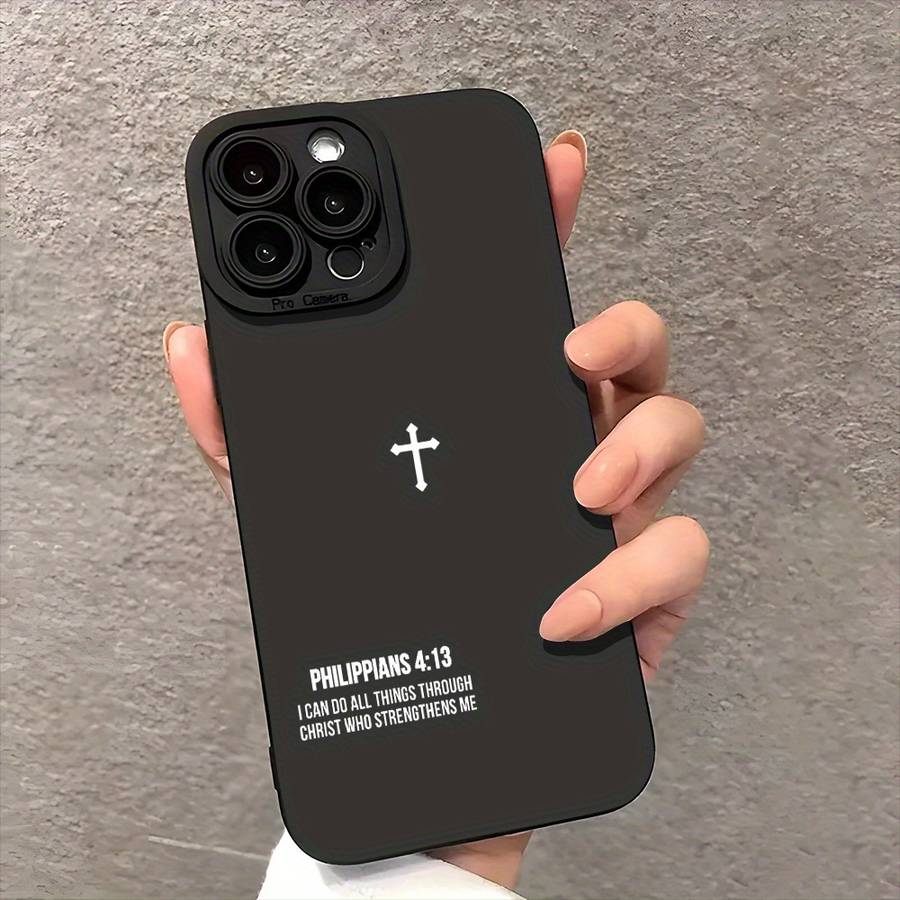 1Pc Cross Bible Quotes Christian Aesthetic Phone Case For iPhone 14 Pro
