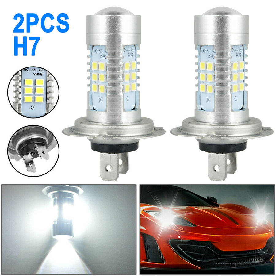 2Pcs H7 LED Headlight Bulbs 6000K White Lights Car Fog Lights
