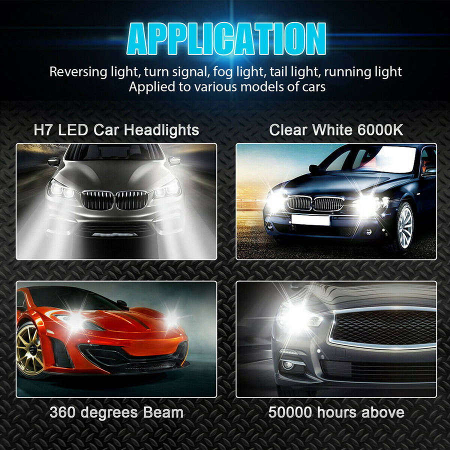 2Pcs H7 LED Headlight Bulbs 6000K White Lights Car Fog Lights