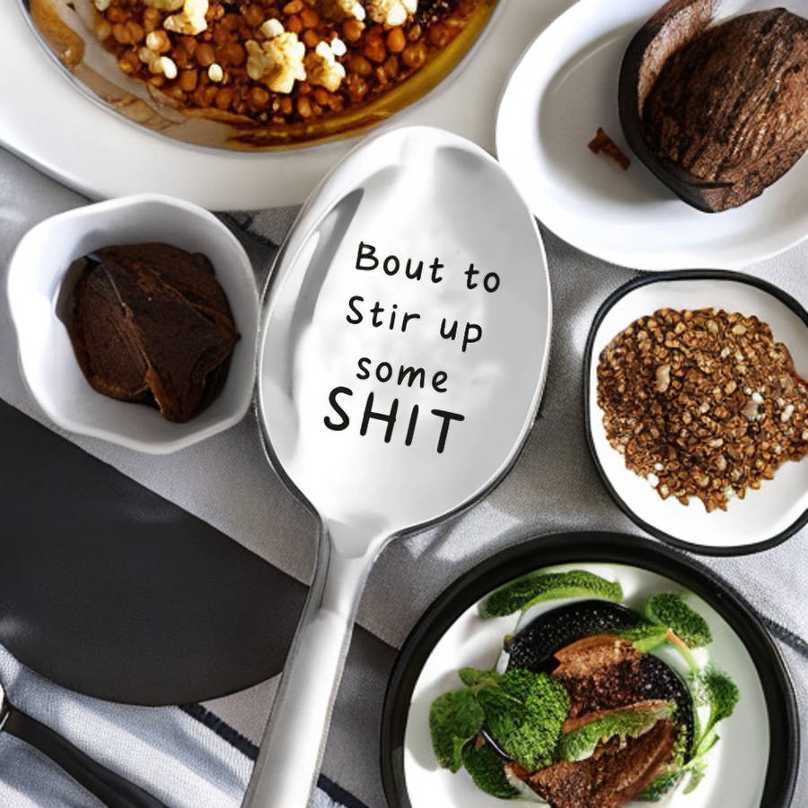 1pc Humorous Stainless Steel Spoon  Bout to Stir Some Shit  Ideal Gift for Mom Grandma Gran