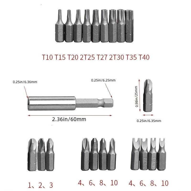 Screwdriver Bit Tool Set Color Red 33Pcs