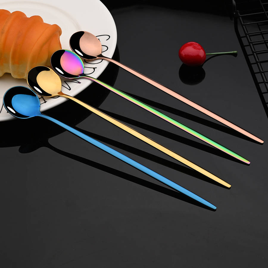10pcs Of Colored Coffee Tea Stirring Spoons With Long Handles Ice Cream Dessert Spoons Stain