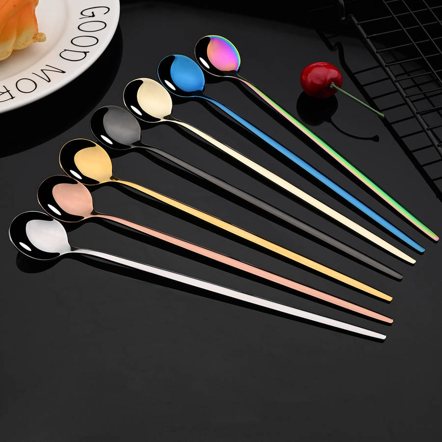 10pcs Of Colored Coffee Tea Stirring Spoons With Long Handles Ice Cream Dessert Spoons Stain