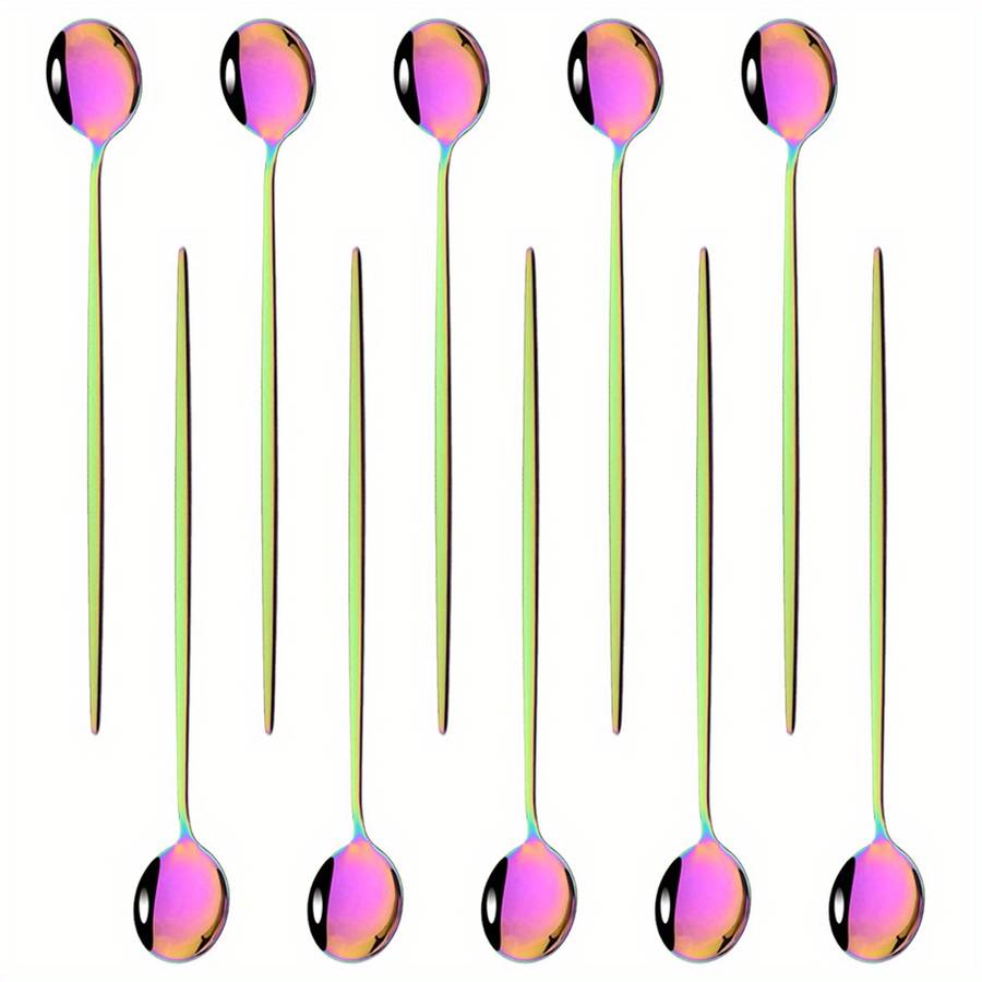 10pcs Of Colored Coffee Tea Stirring Spoons With Long Handles Ice Cream Dessert Spoons Stain