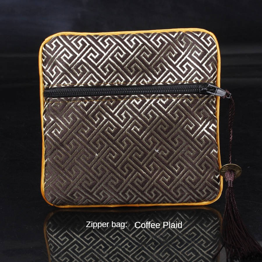 Storage Bag Color Zipper Bag Coffee Plaid*Zipper Bag 11.5*11.5Cm