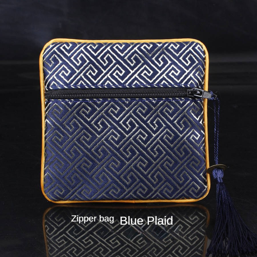 Storage Bag Color Zipper Bag Blue Plaid*Zipper Bag 11.5*11.5Cm