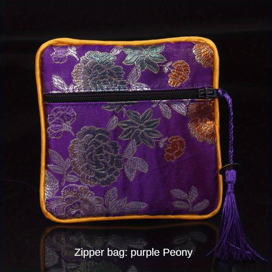 Storage Bag Color Zipper Bag Purple Peony*Zip Bag 11.5*11.5Cm