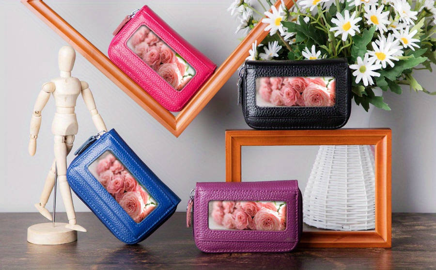 Compact Rfid Blocking Zipper Walletgenuine Faux Leather Credit Card Holder With 12 Secure Sl