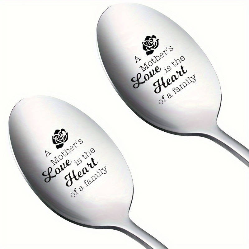 1pc Engraved Stainless Steel Spoon with Rose Design  A Mother's Love is the Heart of a Family