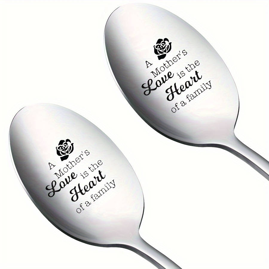 1pc Engraved Stainless Steel Spoon with Rose Design  A Mother's Love is the Heart of a Family