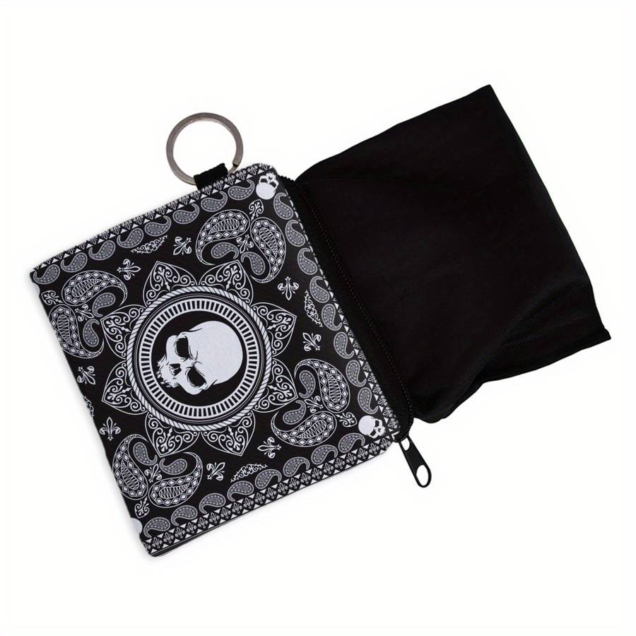 1pc Women'S Polyester Portable Coin Purse with Digital Print Black Transforming Bug and Skull Patte
