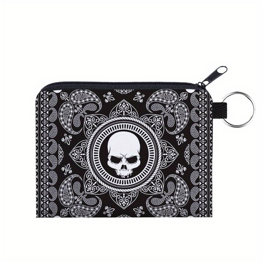1pc Women'S Polyester Portable Coin Purse with Digital Print Black Transforming Bug and Skull Patte