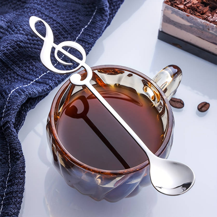 1pc Elegant Stainless Steel Coffee Dessert Spoon with Creative Music Note Design Ideal for